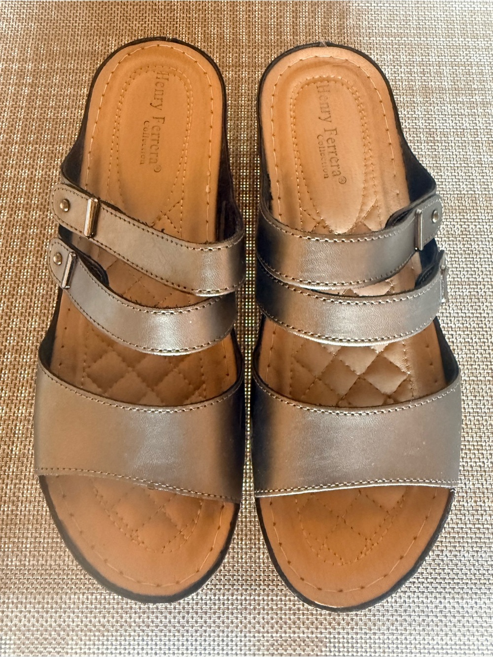 Henry Ferrera Pewter Metallic Slide Sandals